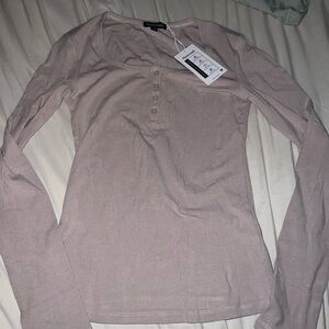 Tan quarter button long sleeve top